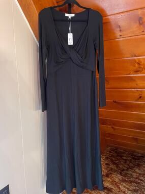 Favorite Daughter The Rosie Twist Midi Dress in Black NWT sz L